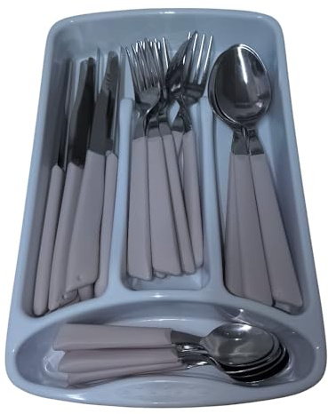 Servizio di Posate 24 Pezzi completo per 6 persone Manici Colorati Ergonomici Made in Italy Acciaio Inossidabile Lavabili in Lavastoviglie omaggio il Porta Posate da Cassetto (Rosa)