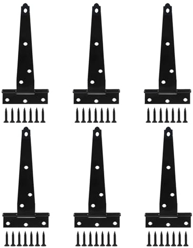 Schwere, schwarze T-Scharniere mit Montagematerial, universell passend für Schranktüren, Fenster, Schuppen, Tore, rostfreie Schuppentürscharniere