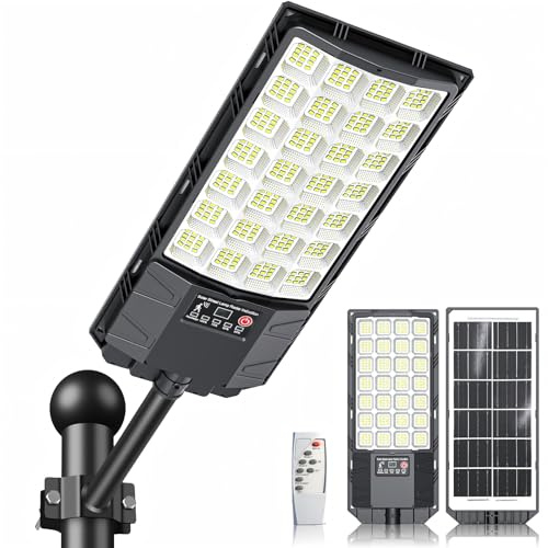 Indmird Solar Straßenlaterne für Außen, Solarleuchte mit Bewegungsmelder | IP66 Wasserdicht 6500K LED Solarlampen Außen mit Fernbedienung Solar Wegeleuchte für Garten Terrasse Garage Rasen Hof-L