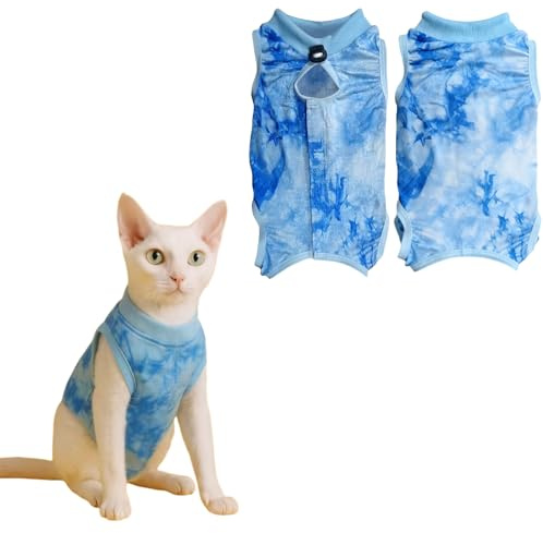Cat Recovery Suit After Surgery, Breathable Anti-Licking Bodysuit, Soft Post-Op Vest Alternative to Cone for Cats Abdominal Wounds or Skin Diseases (Blue, M)