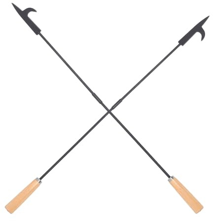 Toyvian Attizzatoio per Stufa in Ferro con Manico in Legno Set da 2 Pezzi Resistente al Calore Portatile per Bracieri da Interno ed Esterno per Barbecue Campeggio e Gestione Sicura