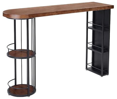 Massivträ Bartabell, Industriell Hög Tabell med Massivträ och Järnram, Dubbelsidiga Hyllor, Hem, Kök och Kommersiellt Användning(100x40x105cm/40x16x41in)