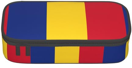 bmnaswt Flag of Romania Print Large Capacity Layered Pencil Pouch, Zipper Storage Bag with Mesh Pocket & Pen Slots