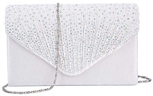 Kaever Femme Sacs Toutes les Saisons Satin Sac de soirée Cristal/strass pour Mariage Soirée/Fête Formel, Blanc, 21 x 13 x 5 cm, Décontracté