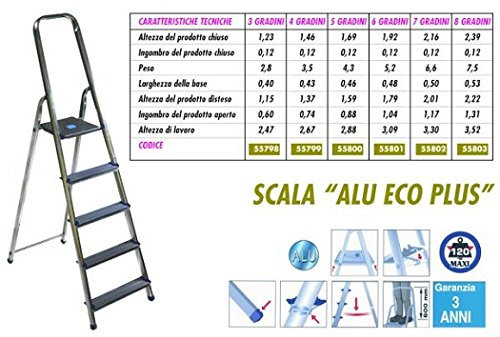 SCALA IN ALLUMINIO ALU ECO PLUS 6 GRADINI cm.48x12x192h