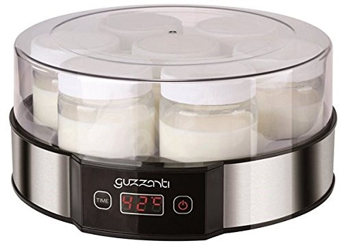 Guzzanti GZ-705 - Yogurtera (1,33 L, Negro, Acero inoxidable, Transparente, 0,19 L, Yogur, 14 h, 42 °C)