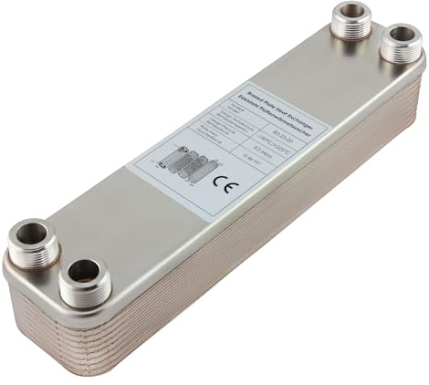 Edelstahl Plattenwärmetauscher B3-23-20 mit 4x 3/4 Zoll Anschluss – max. 90 kW, 4 m³/h Durchfluss für Heizung, Solar, Wärmepumpe