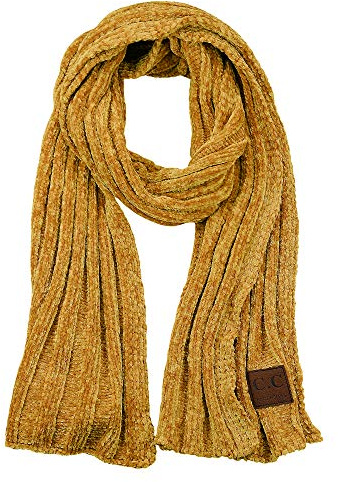 C&C Damen Strickschal aus weichem und warmem Chenille-Stoff, lang, lang, gerippt