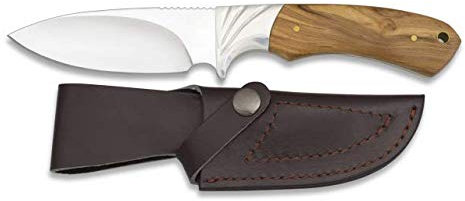 Cuchillo Caza Mango Olivo Total 22,8 para Caza, Pesca, Camping, Outdoor, Supervivencia y Bushcraft Albainox 32360 + Portabotellas de regalo