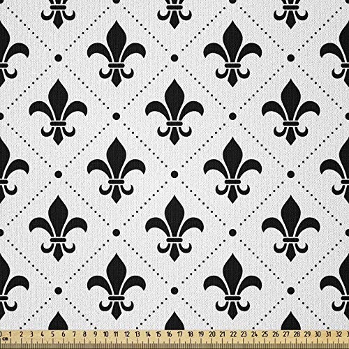 ABAKUHAUS Fleur De Lis Microfaser Stoff als Meterware, Französisch Motive, Deko Basteln Polsterstoff Textilien, 2M (230x200cm),Schwarz Grau Weiß