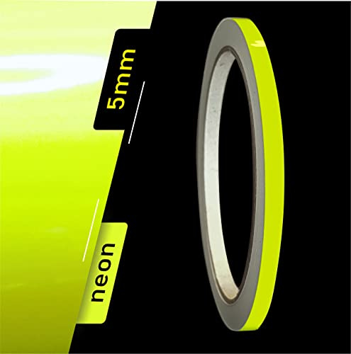 siviwonder Tiras decorativas de color amarillo neón, 5 mm × 10 m, fluorescente, PVC fundido, autoadhesivas, para decoración de coche, tiras de advertencia, cinta de llanta, barco, vehículo, bricolaje