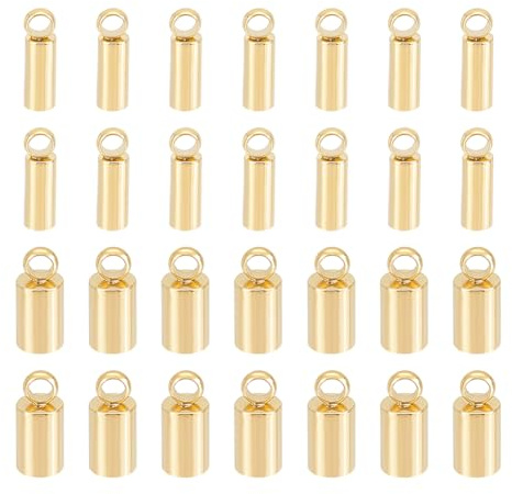 UNICRAFTALE 60Stk 2 Größen 2 mm / 3 mm Goldene Kordelenden 304 Edelstahl Endkappen Lederkabelenden Terminatoren Endspitzen Perlenkappen Für Lederkordel Armbänder Schmuckherstellung