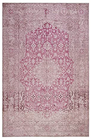 Wecon Home I Kurzflor Vintage Teppich I Silhouette I Past Future WH-12268-01 I (120 x 170 cm, rosa beige)