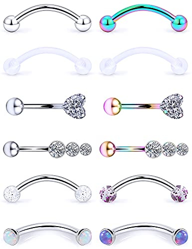 Jenxnjsjo 16g 8mm Eyebrow Rook Snug Vertical Labret Lip VCH Snake Frog Eyes Anti Tragus Christina Daith Earrings Belly Button Ring Bridge Hood Surface Curved Barbell Piercing Jewelry for Women Men