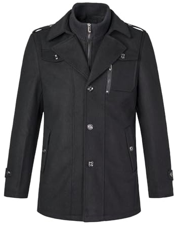 Oralidera Herren Kurzmantel Wollmischung mit Stehkragen Slim Fit Kurzer Wollmantel Business Herrenmantel Wintermantel Übergangsjacke Winterjacke, Schwarz, XL