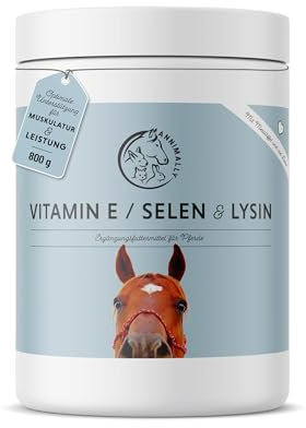 Annimally Selen, Vitamin E, Lysin Pulver für Pferde 800g - Pferd Vitamin E, Lysin, Selen Komplex zur Unterstützung der Muskulatur & Leistung - Ergänzungsfuttermittel für Pferde und Ponys