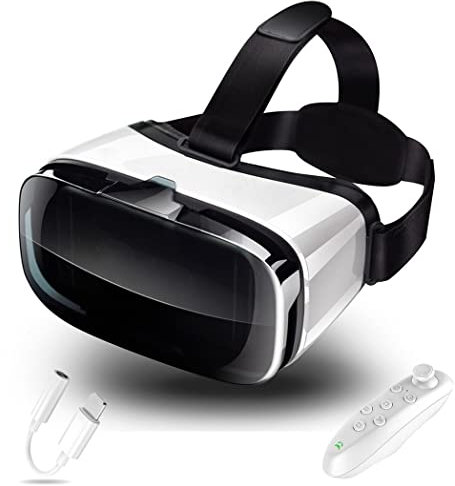 JYMYGS Gafas de Realidad Virtual, 3D VR Gafas con Controlador Bluetooth para Juegos Visión Panorámico VR Glasses para iPhone 13 Pro Max/13 Pro/13/12/11, para Samsung Galaxy S21, Huawei, Xiaomi