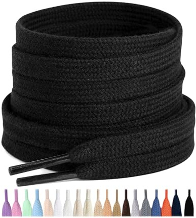 Stepace 2 Paar Baumwolle Flache Schnürsenkel, 8 mm Schuhbänder für Sneakers | Reißfeste Schnursenkel für Sportschuhe, Turnschuhe, Tennisschuhe, Doppellagig gewebte, 90cm-180 cm Länge, 22 Farben