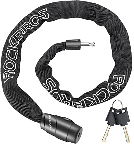 ROCKBROS Bike Chain Lock, Heavy Duty Anti Theft, 3 Ft Long, 5mm Thick Bicycle Lock with Key Set, Cut Proof for Door, Fence
