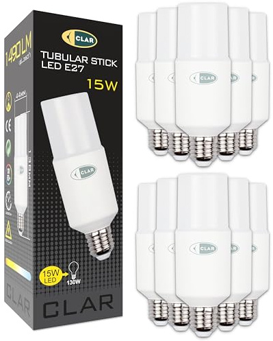 CLAR - Energiesparlampe E27, Maiskolben LED E27, Energiesparlampen, Länglich LED, 15W Kaltweiß 6000ºK (Pack 10)