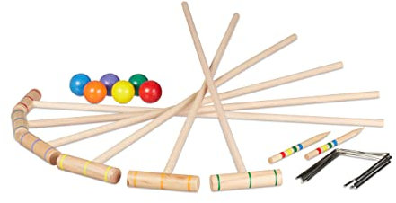 Relaxdays Krocket Spiel, 6 Spieler, Kinder & Erwachsene, Komplettset mit Tasche, Croquet Set Holz, Schläger, Mehrfarbig
