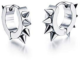 Goth Rivet Awl Spike Huggies Piercing Hoop Earrings for Men, Hoop Earrings Huggie Ear Stud Jewellery, Stainless Steel Punk Stud Earrings, Hypoallergenic, Unique Earrings Gift for Men Boys, No