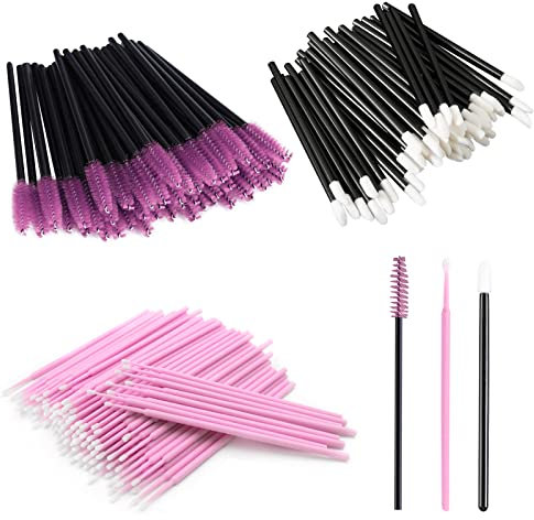 150pcs Herramienta de Maquillaje Desechable, VEGCOO 50 Pinceles de Labios Desechables+ 50 Cepillo de Pestañas+ 50 Cepillos para Micro Aplicadores, Cepillos Aplicadores de Maquillaje de Labios Detalles
