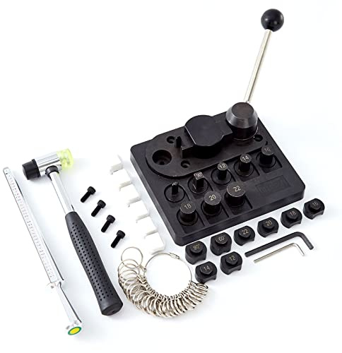 Goyappin Ring Bender Tool for Spoon Rings Heavy Duty, Spoon Ring Making Kit, Ring Press Machine for Making Jewelry Ring Maker, Ring Sizer Measuring Tool Set (Ring Sizer, Ring Mandrel), Rubber Hammer