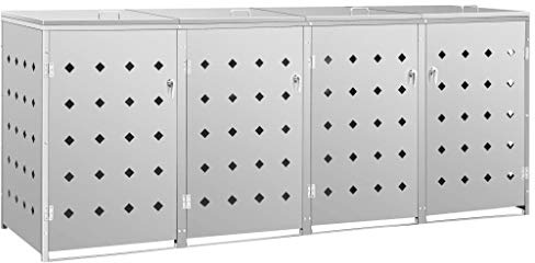 KOIECETA Mülltonnenbox für 4 Tonne Mülltonnenverkleidung Müllbox Mülltonne Müllcontainer Gartenbox Gerätebox Mülltonnenschrank 240L Edelstahl, V4538, 276.5 x 77.5 x 115.5 cm