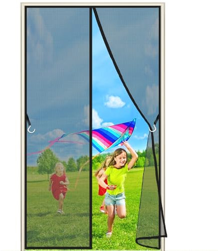 Door Nets to Keep Bugs Out, 105x240 cm Magnetic Self Closing Privacy Door Screen Winter Stop Draft Keep Cold Out Door Cover, Black P