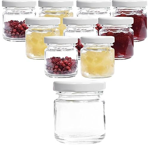 mikken 10 kleine Einmachgläser 53ml Marmeladengläser mit Deckel weiss inkl. Etiketten