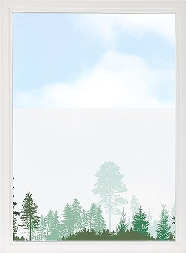 GRAZDesign Fensterfolie Blickdicht Sichtschutz, Sichtschutzfolie Fenster, Glastüren, Küche & Küchenfenster, Bad & Badfenster, Milchglasfolie Bedruckt Wald grün (Bäume Nr.2, 70x57cm)
