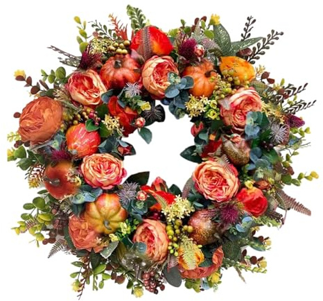 Amagogo Thanksgiving-Kranz, Herbst-Türkranz, Weihnachten Handgemachter Künstlicher Kranz, Leicht Multifunktional Künstlicher Kranz für Dekoration im Außenbereich des Bauernhauses, Durchmesser 40 cm