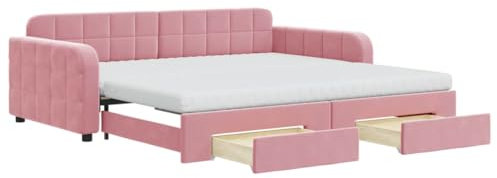 vidaXL Dagbädd utdragbar med lådor rosa 100x200 cm sammet