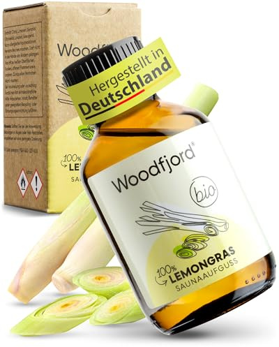 WOODFJORD Saunaaufguss Lemongras BIO 100 ml, Saunaöl und Saunaduft | Premium Sauna Aufgussmittel für authentische und nachhaltige Saunaerlebnisse, Stimulierend und erfrischend