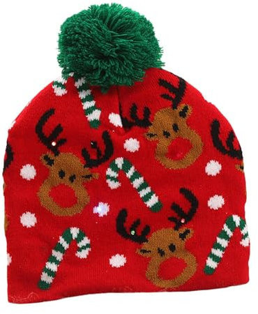Baoblaze LED-Weihnachtsmütze, Winter-Schneepullover, Strickmütze mit Lichtern für Kinder und Erwachsene, Weihnachtsparty-Zubehör, Roter Elch