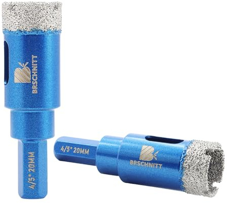Dry Diamond Core Drill Bit Set,BRSCHNITT 2pcs 20mm Diamond Hole Saw Core Drill Bit with Hex Shank for Porcelain Tile Ceramic Stone Granite Marble