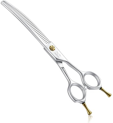 JASON Dog Thinners for Grooming - 7 Down-curved Blender Scissors with 30%-35% Thinning Rate, Japanese 440C Stainless Steel Dog Grooming Thinning Shears with Adjustable Screw (40 Teeth, Silver) Gift