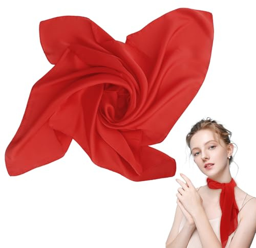 SycloPak 70cm Red Green Orange Black Square Chiffon Neck Scarf for Women | 27.5 Red neckerchief. Soft, lightweight. As headscarf, hair bandana. Retro 50s 60s gift for weddings,valentine,christmas