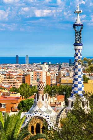 adrium Holz-Bild 70 x 110 cm: Park Güell vom Architekten Gaudi an einem Sommertag in Barcelona, ??Spanien. (48479086)
