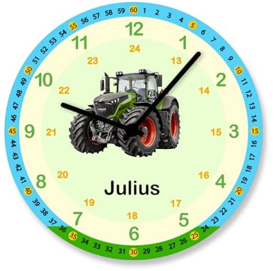 Faramosa Personalisierte Wanduhr Traktor Lernuhr Kinderuhr Junge Einschulung Geschenk mit Name