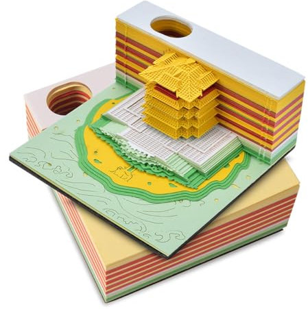 3D-Notizblock mit gelbem Kranichturm, 3D-Kunst-Notizblock aus Papier mit Stifthalter, niedlicher, lustiger Papierschnitz-Kunst-Notizblock, kreative, nicht klebende DIY-Postnotizen, Skulpturengeschenk