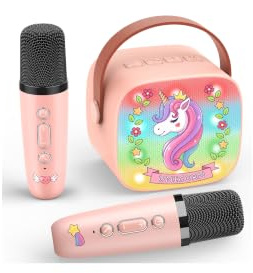 Einhorn-Karaoke-Mikrofon, Maschinenspielzeug: bunter LED-Bluetooth-Lautsprecher mit 2 kabellosen Mikrofonen, Spielzeug, Geschenke für 4, 5, 6, 7, 8, 9 Jahre, Mädchen, Kinder, Ostern, Geburtstag,