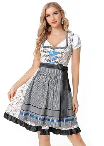 Dirndl Damen Midi Trachtenkleid Dirndlkleid Trachten Kleid Dirndlbluse Schürze Trachtenmode Dirndl & Dirndl-Sets für Frauen Mädchen Oktoberfest Outfit Besondere Anlässe