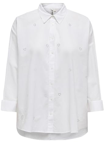 ONLY Onlnew Lina Grace LS Emb Shirt Noos Wvn Knappstängning Låda Passform Långärmad Skjorta, Glänsande Vit, S Dam, Briljant vit, S