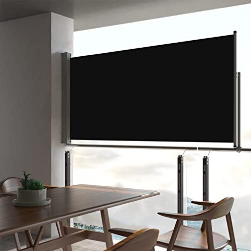 Iiaky Toldo Lateral retráctil de jardín Negro 80x300 cm Cerca De Privacidad Jardín Patio Separador Terraza Balcón Pantalla
