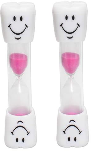 2 x Kids Toothbrush Timer ~ 3 Minute Smile Sand Timer for Brushing Children's Teeth (2 Pink)