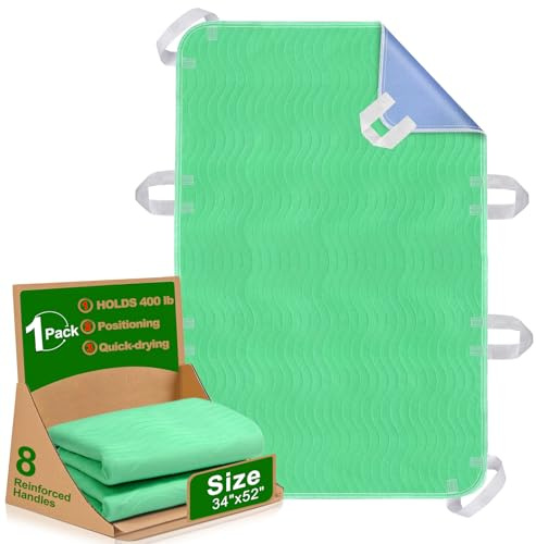 LARXREHY Positioning Bed Pad with Handles - Quick Drying Bed Pads with 8 Reinforced Handles, Washable Waterproof Reusable Pads for Elderly, Bedridden, Turning, Lifting, Transferring 34 × 52