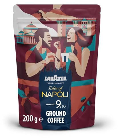 Lavazza, Tales of Roma, Café Moulu, 200 g, Idéal pour la Machine Filtre ou Manuelle, Notes de Noisette et Chocolat Noir, Arabica & Robusta, Intensité 8/10, Torréfaction Moyenne