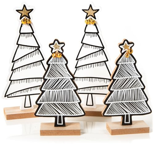 Logbuch-Verlag 4 árboles de Navidad de madera, decoración de Navidad, color negro y blanco minimalista 19,5 x 25,5 cm